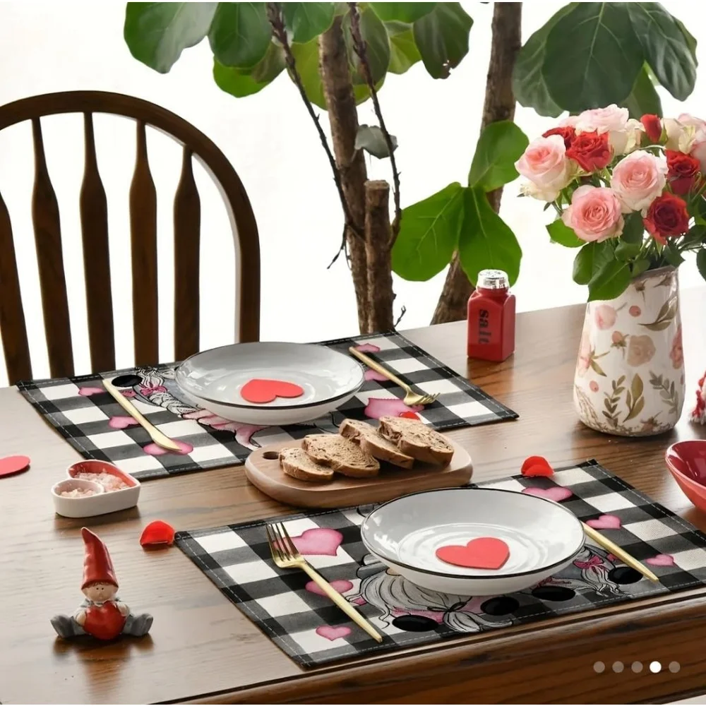 Gnome Valentines Placemat 18 x 12 inches Black
